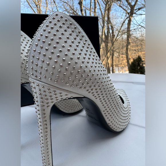 YSL SAINT LAURENT Metallic Studded High Heels Pumps Silver White 38 - Picture 4 of 9